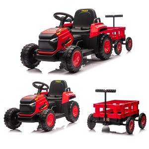 Ride on Tractor with Detachable Garden Cart, 12V Electric Kids’ Vehicle with Trailer, Ages 3+ Battery-Powered 8-Wheel, Remote Control - 1 of 4