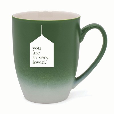 Elanze Designs You Are So Very Loved. Two Toned Ombre Matte 10 ounce New Bone China Coffee Tea Cup Mug, Green and White