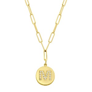 Adornia Tarnish Resistant 14k Gold Plated Pave Crystal Initial Disc Paperclip Necklace - 1 of 3