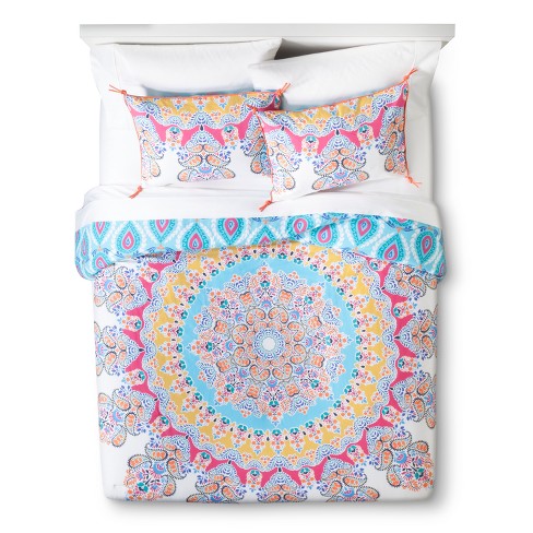 Blue Pink Gypsy Rose Medallion Reversible Comforter Set King 3pc