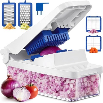 Attop 4-in-1 Blue & White Vegetable Chopper – Slice/Dice/Chop/Shred for Salads, Onions, Potatoes & Carrots