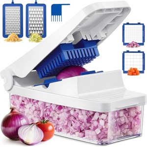 Attop 4-in-1 Blue & White Vegetable Chopper – Slice/Dice/Chop/Shred for Salads, Onions, Potatoes & Carrots - 1 of 4