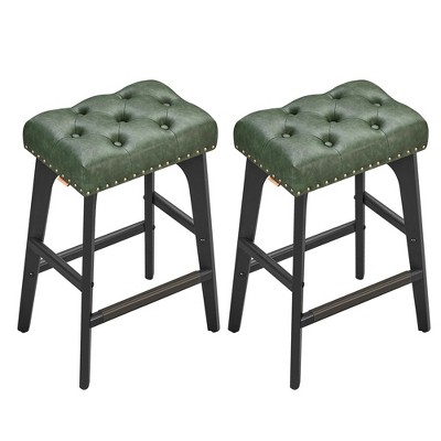VASAGLE Bar Stools Set of 2, Counter Height Bar Stools, Kitchen Counter Stools with Wooden Legs, PU Leather Barstools