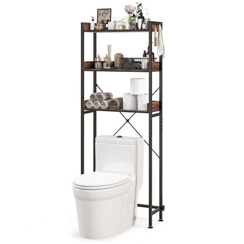 Costway 3-Tier Over-The-Toilet Bathroom Shelf Metal Frame Space Saver Rack with 4 Hooks, 1 of 11