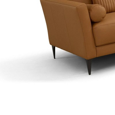 68" Saddle Tan Leather Loveseat with Metal Legs