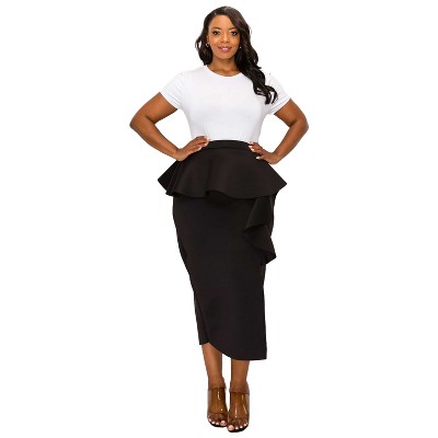 L I V D Women's Ruffled Peplum Neoprene Midi Skirt