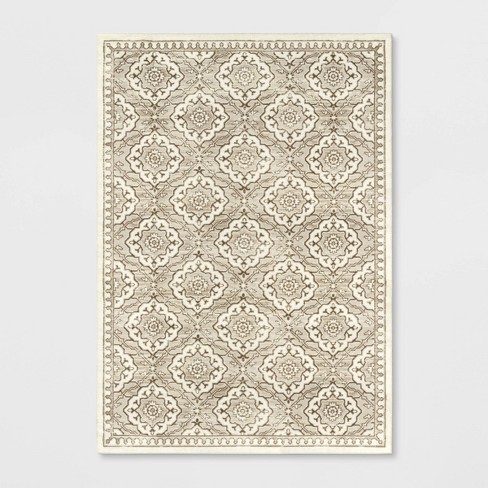 Diamond Embossed Tasseled Woven Bath Rug White - Threshold™