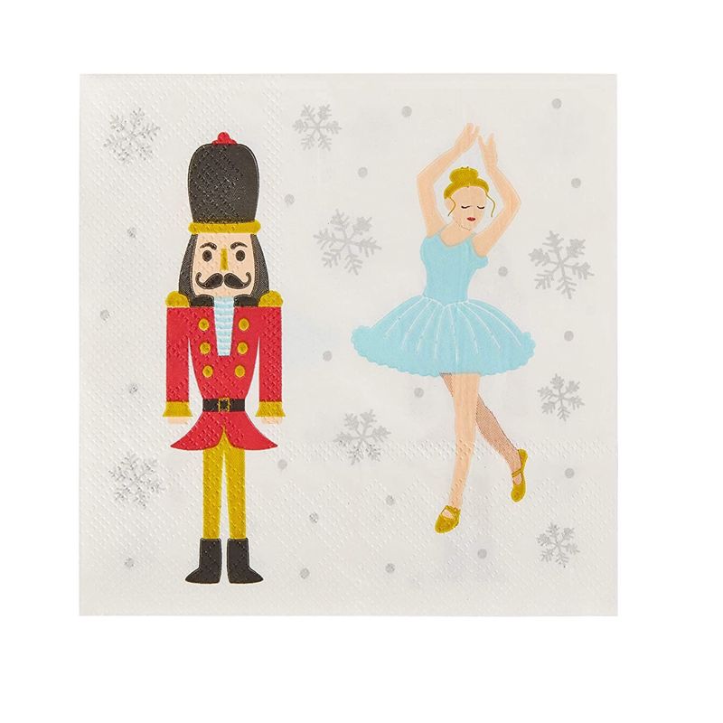 Juvale 100-Pack Nutcracker Princess Disposable Paper Cocktail Napkins, Christmas Holiday Party Supplies, 1 of 8
