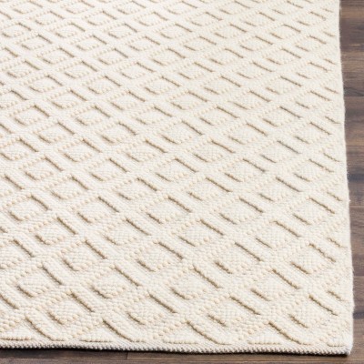Ivory Hand-Knotted Wool and Cotton Square Rug, 4' x 4'