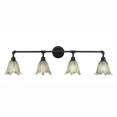 Toltec Lighting Vintage 4 - Light Vanity in  Dark Granite with 7" Vanilla Leaf Shade