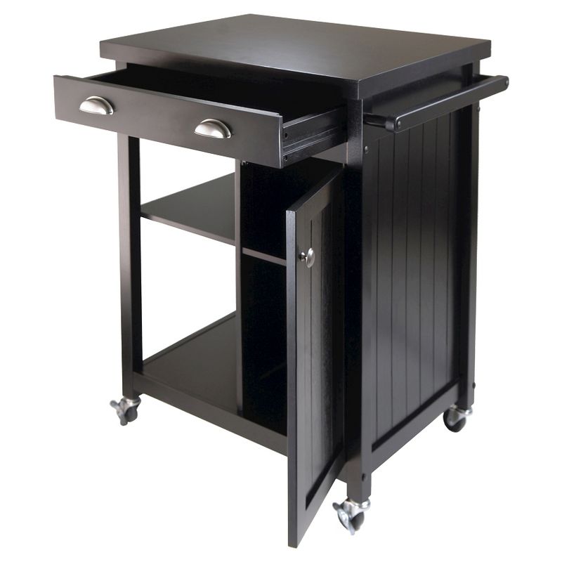 Timber Kitchen Cart with Wainscoting Panel Wood/Black - Winsome, 3 of 5