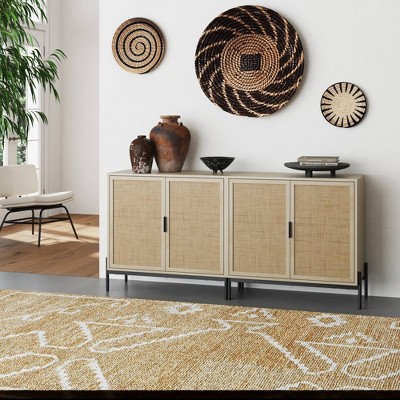 Andrew Light Oak and Matte Black Bohemian Sideboard Cabinet
