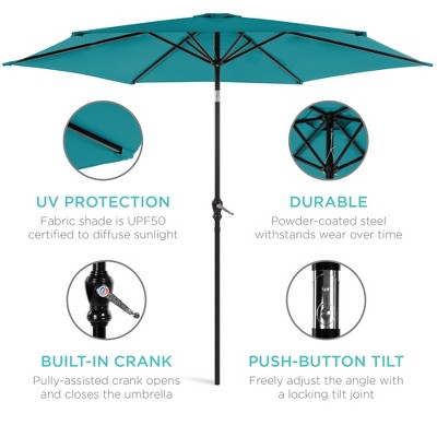 Cerulean Hexagon Outdoor Steel Crank Patio Umbrella
