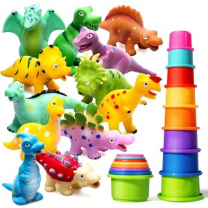 Dinosaur Bath Toys for Toddlers, No-Hole Bathtub and Pool Water Play Set - 1 of 4