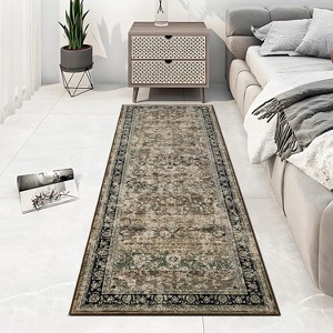 Vintage Floral Washable Rug Non-Slip, Retro Low Pile Throw Rug for Living Room Bedroom Dining Room, Soft Foldable Carpet - 1 of 4