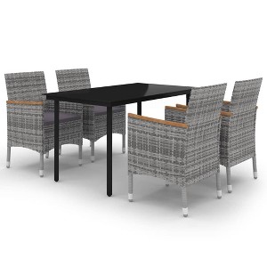 vidaXL Patio Dining Set Outdoor Table and Chair Set Poly Rattan and Glass - Gray 55.1" Table Length 4 Chairs - 1 of 4