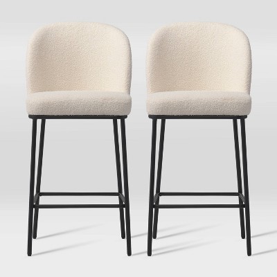 Set Of 2 Addison Boucle Counter Height Barstools White Corliving