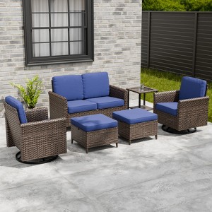 EAGLE PEAK Ocean Vista 6 piece Patio Variated Brown Wicker Conversation Set Swivel Chairs,Loveseat - 1 of 4