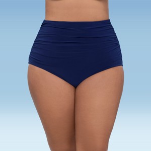 Trimshaper Women's High Waist Shirred Brief Plus Swim Bottom - 1 of 3