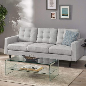 Fabric Contemporary 3-Seater Sofa with Button Tufted Waffle Stitch, Large Seating Area and Assembly Required - 1 of 4