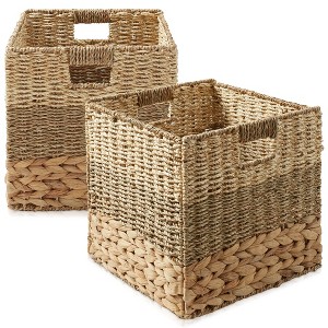Casafield Mixed Weave Storage Baskets, Natural - Set of 2 Collapsible Cubes, Woven Bin Organizers for Bathroom, Bedroom, Laundry - 1 of 4