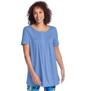 Woman Within Short-Sleeve Pintucked Henley Tunic - 1 of 4