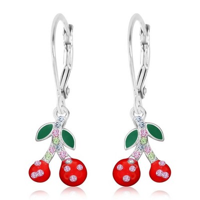 Chanteur Hypoallergenic Kids Jewelry Accessories Cherry Red CZ White Gold Palladium Plating Earrings leverback is made from 925 Sterling silver