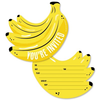 Big Dot of Happiness Let's Go Bananas - Shaped Fill-in Invitations - Tropical Party Invitation Cards with Envelopes - Set of 12