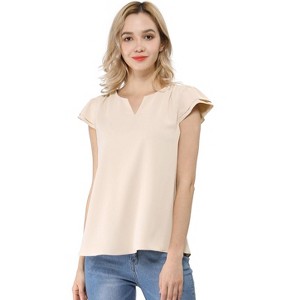 INSPIRE CHIC Women's Work Business Casual Plain Cap Sleeve Blouse - 1 of 4