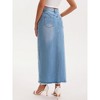 INSPIRE CHIC Women's Denim High Waist Split Front Raw Hem Washed with Pockets Maxi Skirt - 4 of 4