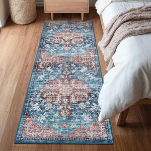 Ultra-Thin Washable Runner Rug Non-Slip Non-Shedding Vintage Hallway Runner Stain-Resistant Indoor Entryway - 1 of 4