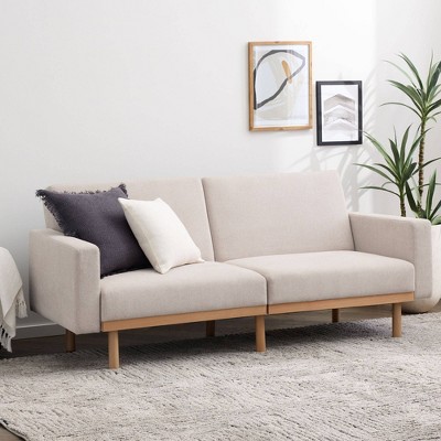 Brookside Home Sheridan Upholstered Futon With Wood Base Oat ...