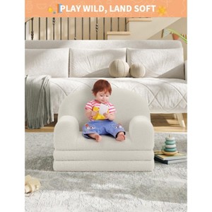 2-in-1 Kids Convertible Sofa & Lounger - Half-Moon Toddler Couch Bed w/Machine Washable Cover, High-Density Foam (Grey/Green/Pink/White) - 1 of 4