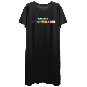 Minecraft Character Face Pixel Art Crew Neck Short Sleeve Women's Black T-shirt Dress - 1 of 4