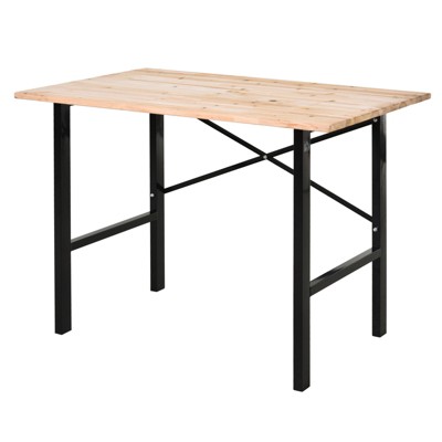 HOMCOM 46"L x 28"W Fir Wood Work Bench, Tool Table for Garage with X-Shape Bracket for High Stability, and Large Tabletop, Oak/Black