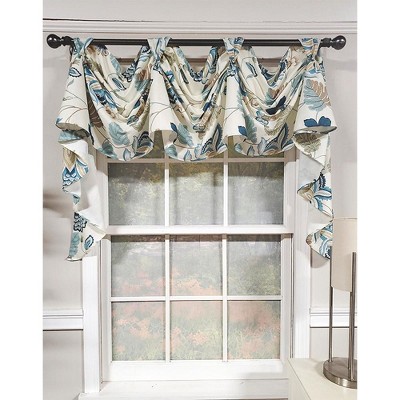 Elegant Blue Floral Cotton Swag Window Valance