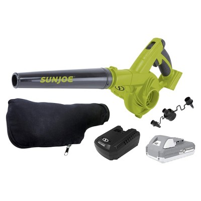 Sun Joe 24 Volt IONMAX Leaf Blower and Vacuum, Battery & Charger, Green/Black – Electric Powered Portable Lawn Tools, 24V-WSB-LTE