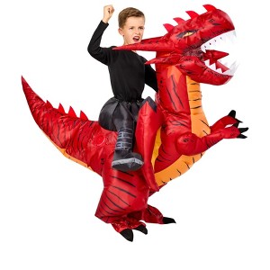 Rubies Kids' Ride on Red Dragon Light Up Inflatable Costume- One Size Fits Most - 1 of 2