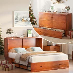 Mjkone Murphy Bed Cabinet , Modern Murphy Bed Queen with Mattress, Built-in USB Charging Station& Drawers - 1 of 4