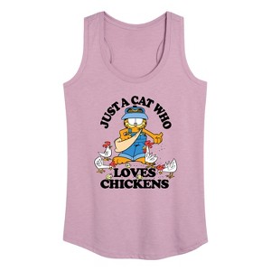 Women's - Garfield - Just A Cat Who Loves Chickens Graphic Racerback Tank - 1 of 4