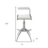 HomeRoots Set of Two White and Silver Metal and Faux Leather Low Back Adjustable Height Bar Chairs - 3 of 4