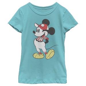 Girl's Disney Mickey Mouse Baseball Player T-Shirt - 1 of 4