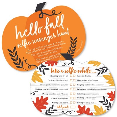 Big Dot of Happiness Fall Pumpkin - Selfie Scavenger Hunt - Halloween or Thanksgiving Party Game - Set of 12