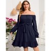 YesFashion Women's Casual Plus Size Square Neck Dress Short Sleeve Dress High Waist Ruffle Summer Midi Dress with Belt - 4 of 4