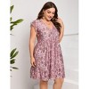 Plus Size Women's Flutter Sleeve High Waist Peplum Babydoll Knee Length Dress - 3 of 4