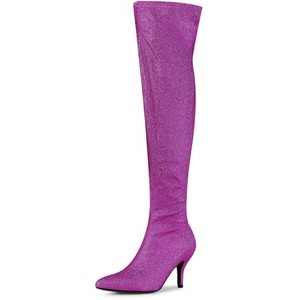 Allegra K Women's Glitter Pointed Toe Stiletto Heel Over the Knee High Boots - 1 of 4