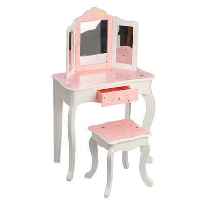 Gisele Blush Pink Star Print Kids Vanity Set with Bench