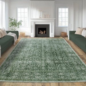 8x10 Washable Vintage Floral Area Rugs for Living Room, Soft Low Pile Non Slip Rug for Kitchen Laundry Room Playroom - 1 of 4