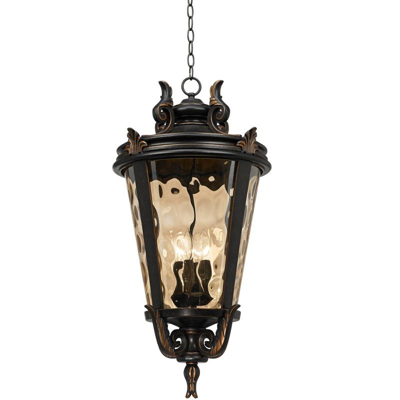 John Timberland Casa Marseille Vintage Rustic Outdoor Hanging Light Veranda Bronze 30" Champagne Hammered Glass Damp Rated for Post Exterior Barn, 5 of 9