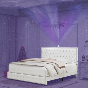 NicBex Upholstered Bed Frame with Star Projector Galaxy Light,Adjustable Button Tufted Headboard with USB Port,Music Speaker,Easy Assembly - 1 of 4